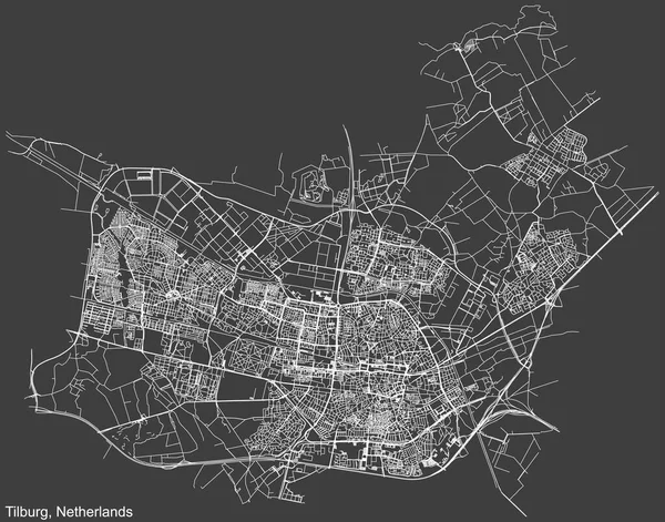 荷兰区域首府台布瑞格城市街道路线图 暗灰色背景下的详细负导航白线 — 图库矢量图片