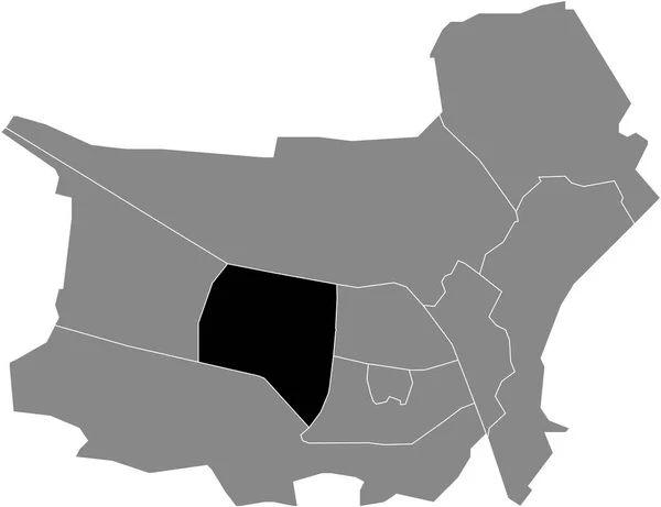 荷兰蒂尔堡灰色行政地图内西南地区的黑色扁平醒目空白位置图 — 图库矢量图片
