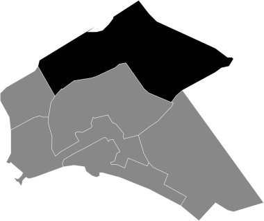 Hollanda, Almere 'in gri idari haritası içinde BÜTÜN DISTRICT' in siyah düz çizilmiş konum haritası