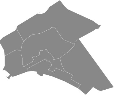 Gri düz boş vektör idari haritası ALMthe, NetherLANDS kendi bölgelerinin siyah sınır çizgileri ile