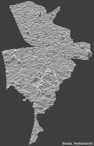 Topograficzna Ujemna Mapa Miasta Breda Niderlandy Białymi Liniami Konturowymi Ciemnoszarym — Wektor stockowy