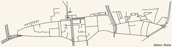Navigation Détaillée Lignes Noires Rues Urbaines Carte Station Voisine Capitale — Image vectorielle