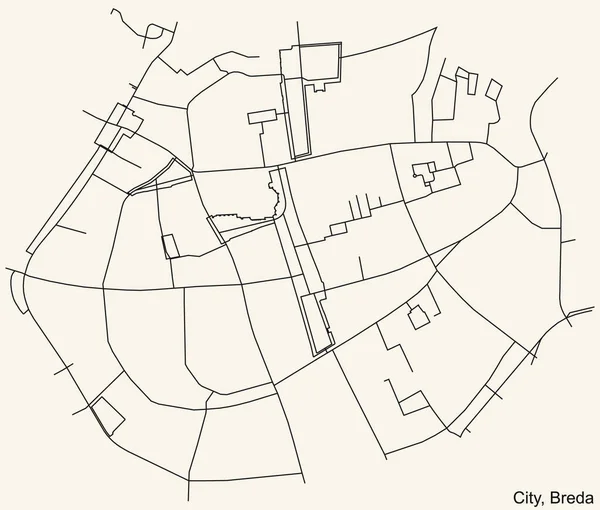 Navegação Detalhada Black Lines Urban Street Roads Mapa Cidade Neighborhood — Vetor de Stock