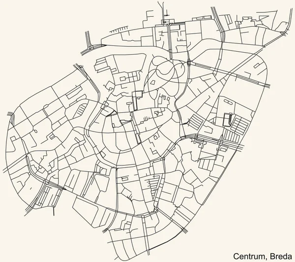 Navegación Detallada Black Lines Urban Street Roads Map Centrum District — Vector de stock