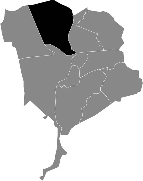 荷兰布雷达灰色行政地图内Noord West District的黑色扁平突出显示空白位置图 — 图库矢量图片