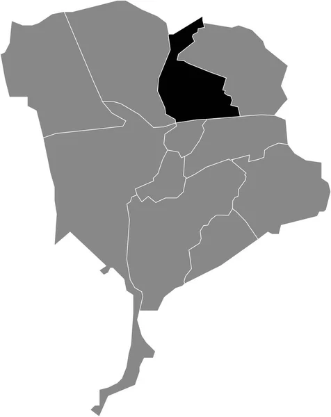 荷兰布雷达灰色行政地图内Noord District的黑色扁平突出显示空白位置图 — 图库矢量图片