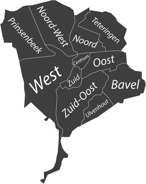 Vetor Plano Cinza Escuro Mapa Administrativo Breda Países Baixos Com —  Vetores de Stock