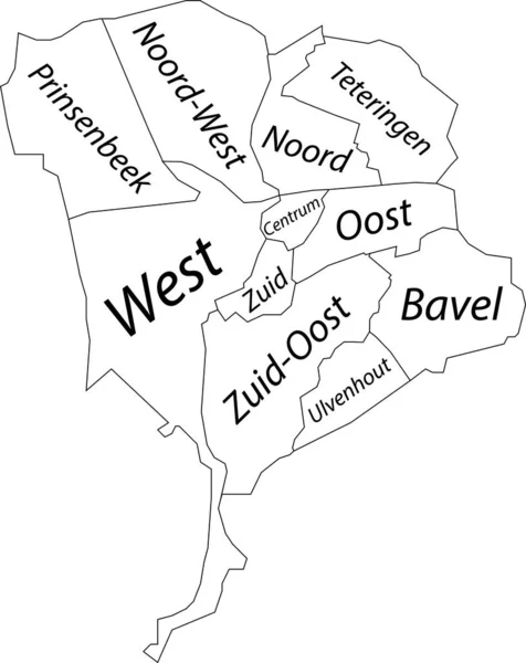 Branco Plano Vetorial Mapa Administrativo Breda Países Baixos Com Etiquetas —  Vetores de Stock