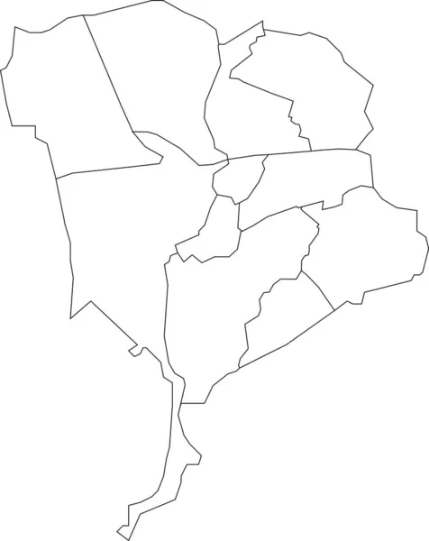 Breda的白色平面空白矢量行政地图 有其各区的黑色边界线 — 图库矢量图片