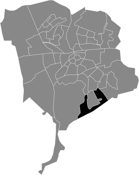 オランダ ブレダの灰色の行政地図の中にあるVerspreide Huizen Ulvenout Neighborhoodの黒いフラットブランクハイライトされた場所マップ — ストックベクタ
