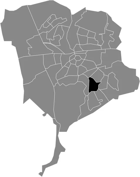 荷兰布雷达灰色行政地图内的Overakker Neighborhood黑色扁平醒目空白位置图 — 图库矢量图片
