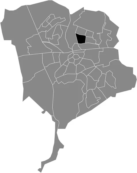 オランダのブレダの灰色の行政地図の中にあるBiesdonk Neighborhoodの黒いフラットブランクハイライトされた場所マップ — ストックベクタ