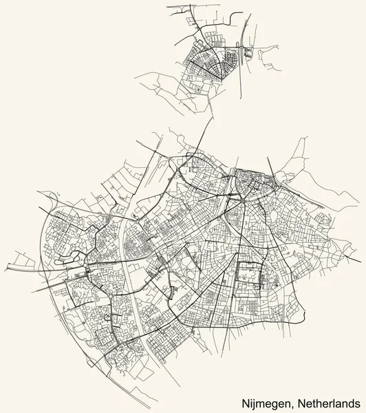 Navigazione Dettagliata Linee Nere Strade Urbane Mappa Della Capitale Regionale — Vettoriale Stock