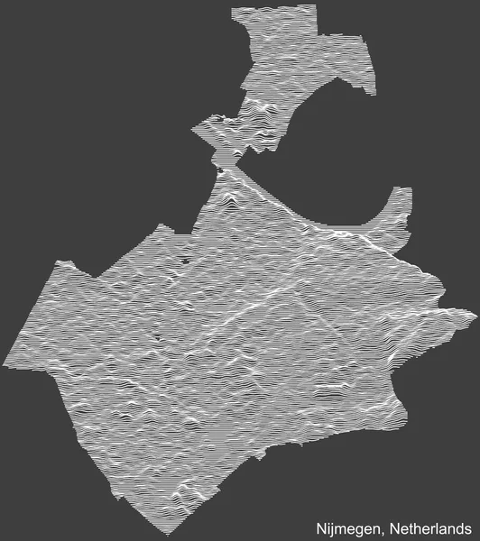 Topograficzna Ujemna Mapa Miasta Nijmegen Niderlandy Białymi Liniami Konturowymi Ciemnoszarym — Wektor stockowy