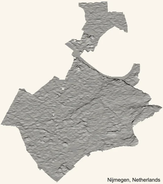 纽西兰市地形简图 背景为古米色 有黑色等高线 — 图库矢量图片