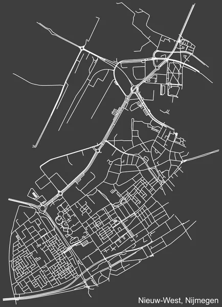 Подробная Негативная Навигация Белые Линии Городских Улиц Карта Nijmegen Nieuw — стоковый вектор