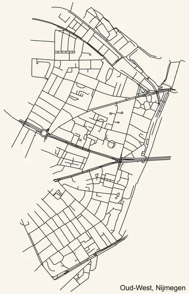 Navegación Detallada Black Lines Urban Street Roads Map Nijmegen Oud — Vector de stock