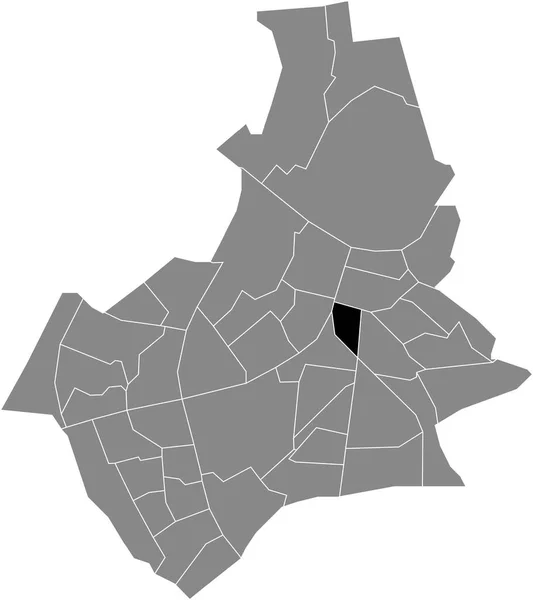 荷兰尼梅根灰色行政地图内Bottendaal Neighborhood的黑色扁平突出显示空白位置图 — 图库矢量图片