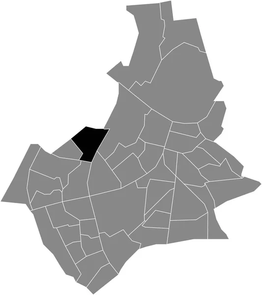 オランダのナイメーヘンの灰色の行政地図の中にあるWestkanaldijk Neighborhoodの黒いフラットブランクのハイライトされた場所マップ — ストックベクタ