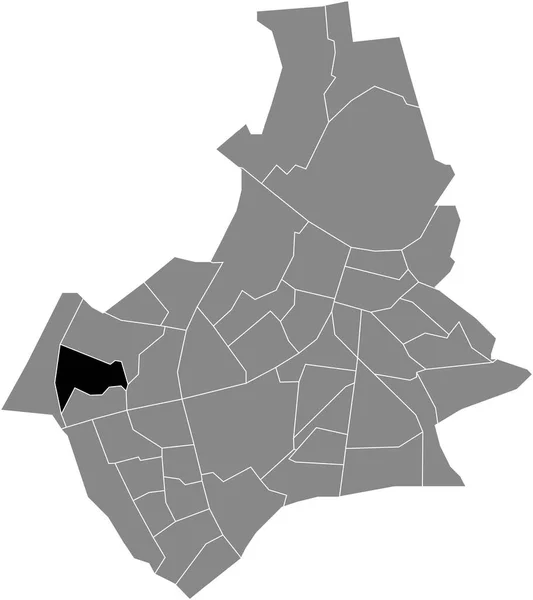 オランダのナイメーヘンの灰色の行政地図の中にある Broek Neighborhood の黒いフラットブランクのハイライトされた場所マップ — ストックベクタ