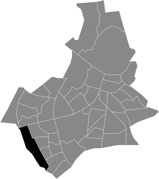 オランダのナイメーヘンの灰色の行政地図の中のStaddijk Neighborhoodの黒いフラットブランクハイライトされた場所マップ — ストックベクタ