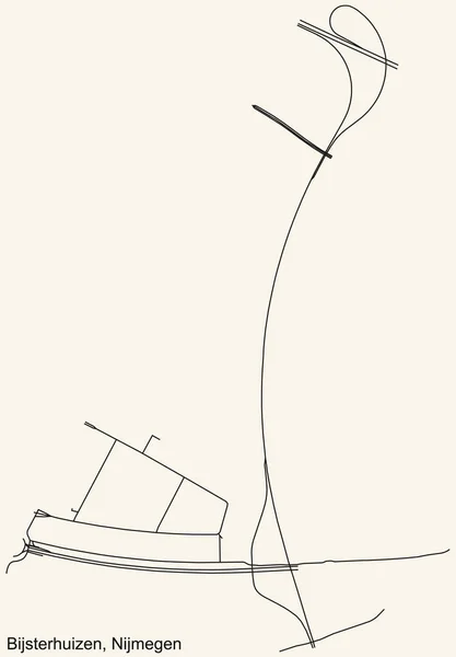 Докладна Навігаційна Чорна Лінія Міські Вулиці Карта Доріг Bijsterhuizen Голландської — стоковий вектор