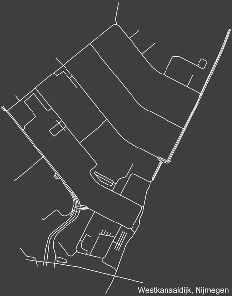 Detailní Negativní Navigace Bílé Čáry Městské Ulice Mapa Westkanaaldijk Neighborhood — Stockový vektor