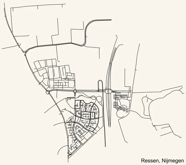 Detaillierte Navigation Schwarze Linien Stadtplan Der Ressen Neighborhood Der Holländischen — Stockvektor