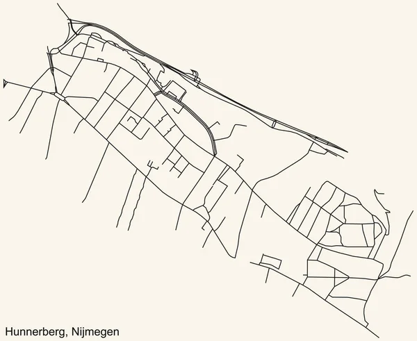 荷兰Nijmegen地区首府Nijmegen的Hunnerberg Neighborhood城市街道路线图 — 图库矢量图片