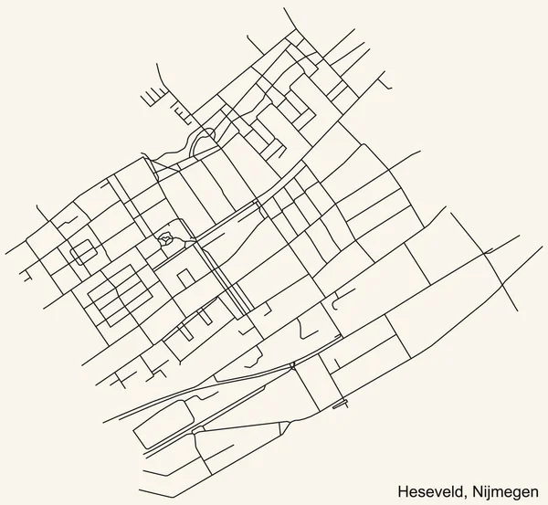 Detaillierte Navigation Schwarze Linien Stadtplan Der Heseveld Neighborhood Der Holländischen — Stockvektor