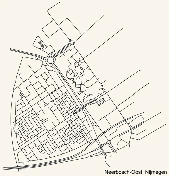 Подробная Навигация Черные Линии Городских Улиц Карта Neerbosch Oost Neighborhood — стоковый вектор