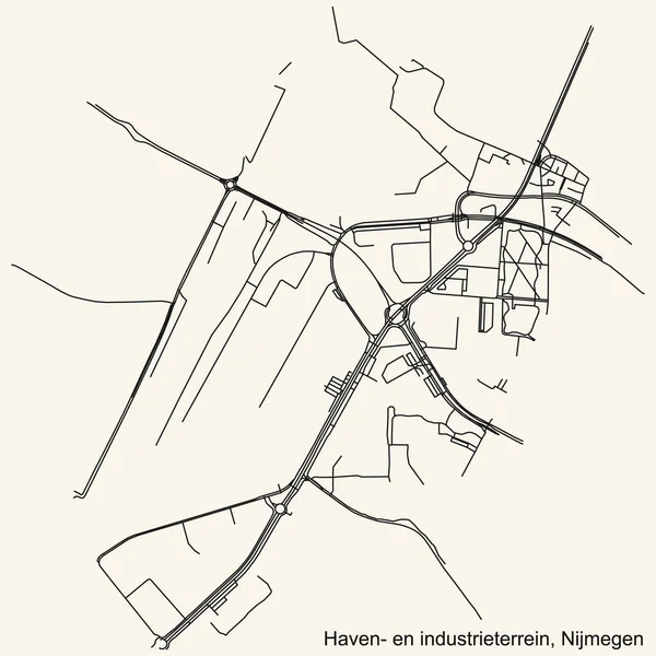 Подробная Навигация Черные Линии Городских Улиц Карта Haven Industrieterrein Neighborhood — стоковый вектор