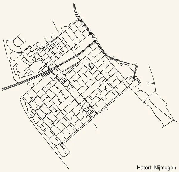 Подробная Навигация Черные Линии Городских Улиц Карта Hatert Neighborhood Голландской — стоковый вектор