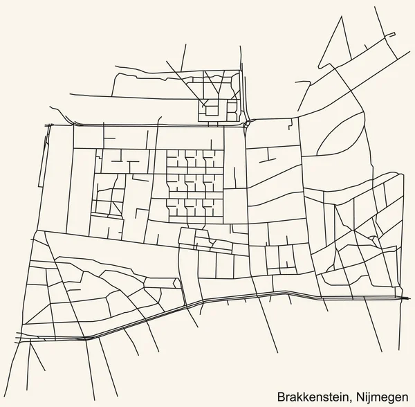 Navegación Detallada Black Lines Urban Street Roads Map Brakkenstein Neighborhood — Vector de stock