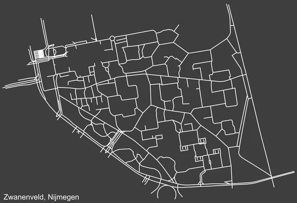 Navegação Negativa Detalhada Linhas Brancas Ruas Urbanas Mapa Zwanenveld Neighborhood — Vetor de Stock