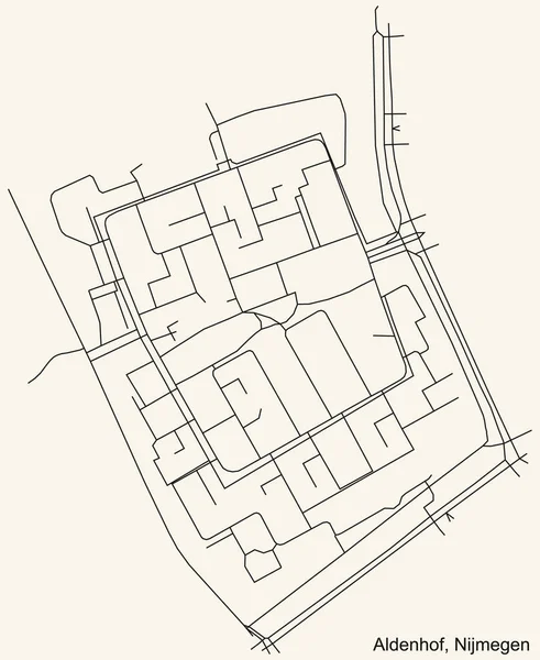 Detaillierte Navigation Schwarze Linien Stadtstraßenplan Des Aldenhof Neighborhood Der Holländischen — Stockvektor
