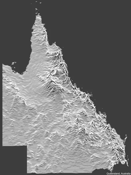 Топографическая Негативная Рельефная Карта Австралийского Штата Квинсленд Австралия Белыми Контурными — стоковый вектор