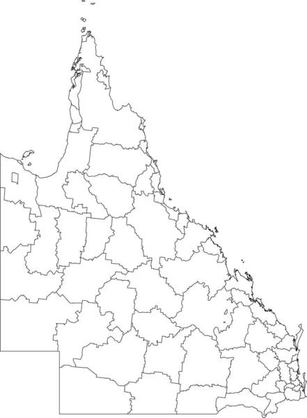 澳大利亚昆色兰州地方政府地区白色扁平矢量行政地图 其地区为黑色边界线 — 图库矢量图片