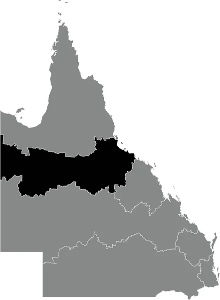 澳大利亚昆士兰州各地区灰色行政地图内的北部区域黑色扁平突出显示的空白位置图 — 图库矢量图片