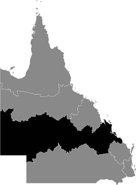 オーストラリアのクイーンズランド州の地域の灰色の行政地図の中の中央クイーンズランド地域の黒い平らな空の強調表示された場所の地図 オーストラリア — ストックベクタ