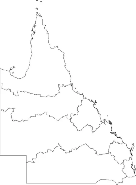 Branco Plano Vetorial Branco Mapa Administrativo Regiões Estado Australiano Queensland — Vetor de Stock