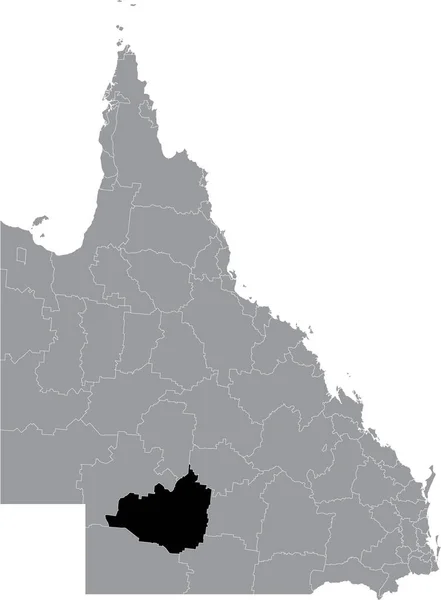 澳大利亚昆士兰州地区灰色行政地图内的Quilpie Area的Shire黑色平面突出显示空白位置图 — 图库矢量图片