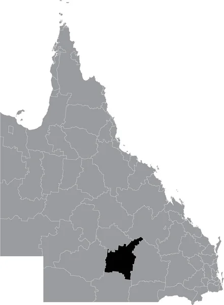 澳大利亚昆士兰州地区灰色行政地图内的Murweh Area的Shire黑色平面突出显示空白位置图 — 图库矢量图片