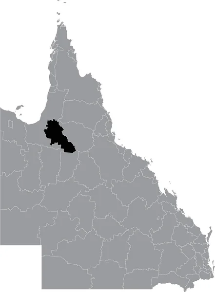 澳大利亚昆士兰州地区灰色行政地图内Croydon Area警长的黑色扁平突出显示空白位置图 — 图库矢量图片