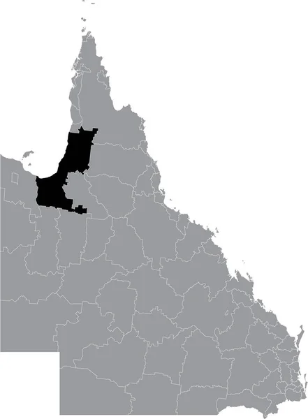 Avustralya Nın Queensland Eyaletinin Gri Idari Bölgelerinin Gri Yönetim Haritası — Stok Vektör