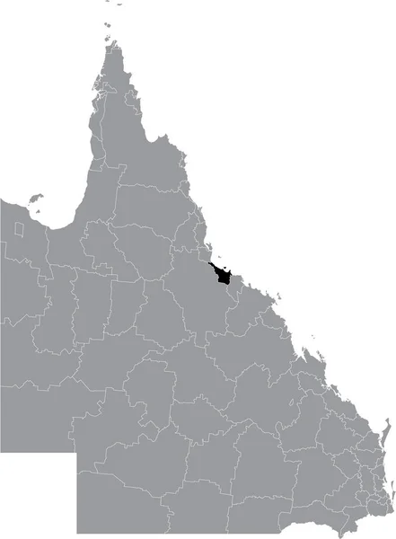 Zwarte Platte Blanco Gemarkeerde Locatiekaart Van Stad Queensland Australië Binnen — Stockvector