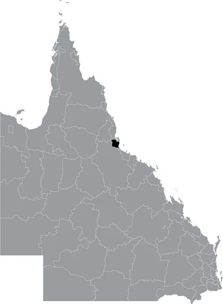 Černá Plochá Prázdná Zvýrazněná Mapa Umístění Shire Hinchinbrook Area Uvnitř — Stockový vektor