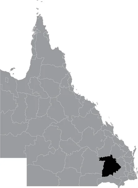 澳大利亚昆士兰州地区灰色行政地图内Western Downs Region Area的黑色平面突出显示空白位置图 — 图库矢量图片
