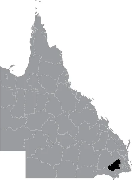澳大利亚昆士兰州一些地区灰色行政地图内的Toowoomba Region Area黑色平面突出显示空白位置图 — 图库矢量图片