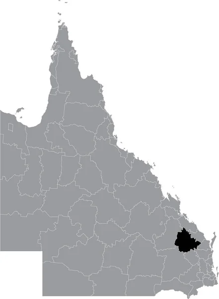 澳大利亚昆士兰州地区灰色行政地图内的北Burnett Region Area黑色平面突出显示空白位置图 — 图库矢量图片